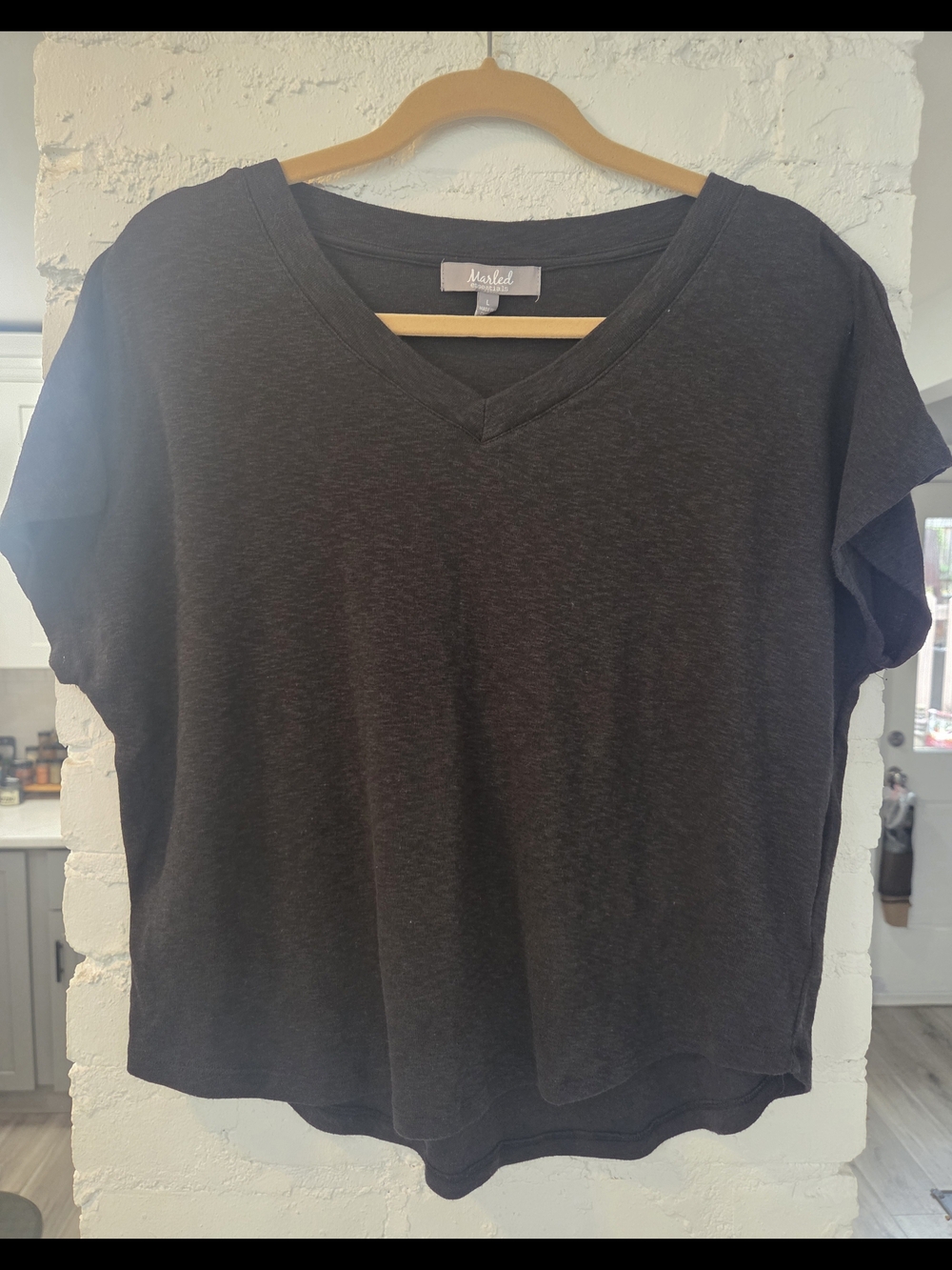 Marled Essentials Charcoal V-Neck Short Sleeve Black Top